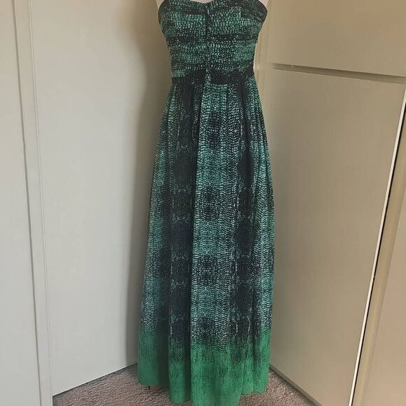 Moulinette Soeurs Grn/Blk Reptile Print Strapless Maxi Dress, EUC, Sz. 4 - Picture 3 of 8